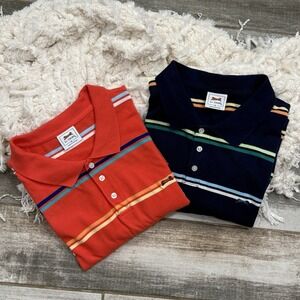 Le Tigre Polo Shirts Blue & Orange Striped Short Sleeve XL Embroidered Lot Of 2